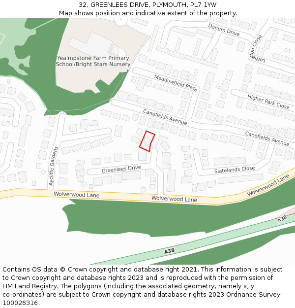 32, GREENLEES DRIVE, PLYMOUTH, PL7 1YW: Location map and indicative extent of plot