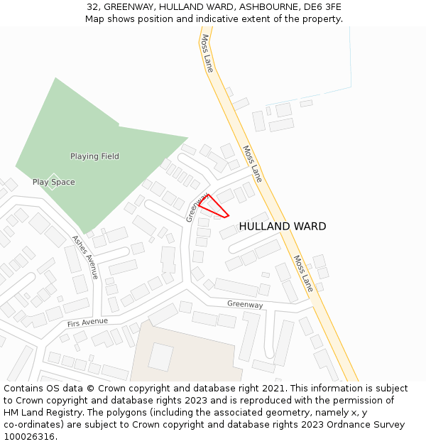 32, GREENWAY, HULLAND WARD, ASHBOURNE, DE6 3FE: Location map and indicative extent of plot