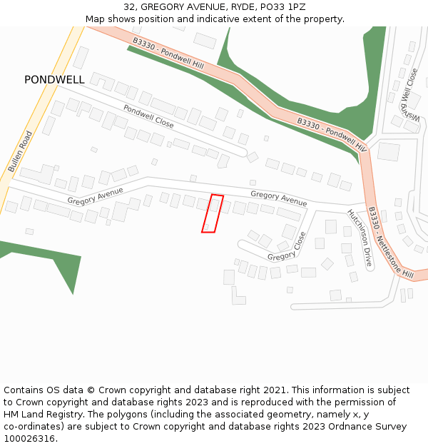 32, GREGORY AVENUE, RYDE, PO33 1PZ: Location map and indicative extent of plot