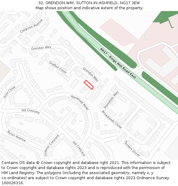 32, GRENDON WAY, SUTTON-IN-ASHFIELD, NG17 3EW: Location map and indicative extent of plot