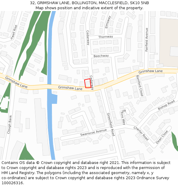 32, GRIMSHAW LANE, BOLLINGTON, MACCLESFIELD, SK10 5NB: Location map and indicative extent of plot