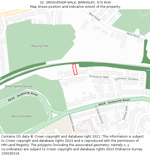 32, GROSVENOR WALK, BARNSLEY, S70 6HG: Location map and indicative extent of plot