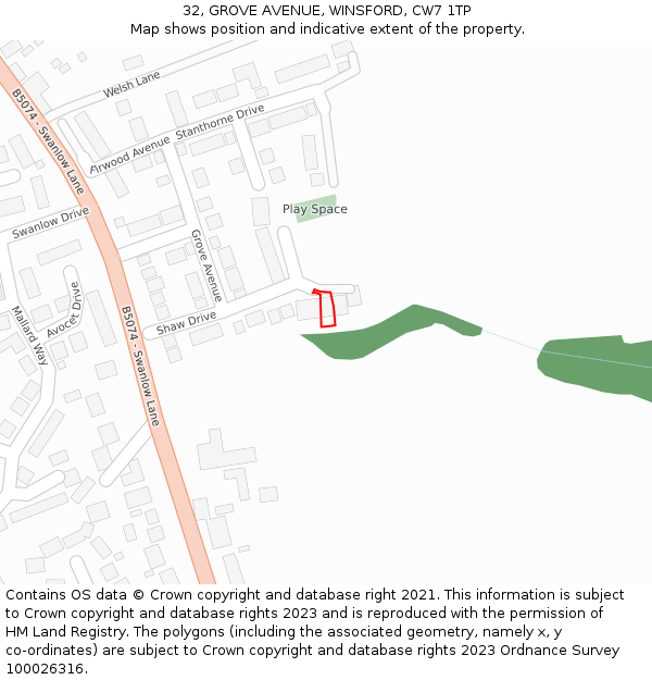 32, GROVE AVENUE, WINSFORD, CW7 1TP: Location map and indicative extent of plot