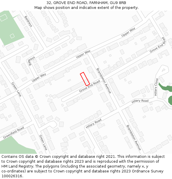 32, GROVE END ROAD, FARNHAM, GU9 8RB: Location map and indicative extent of plot
