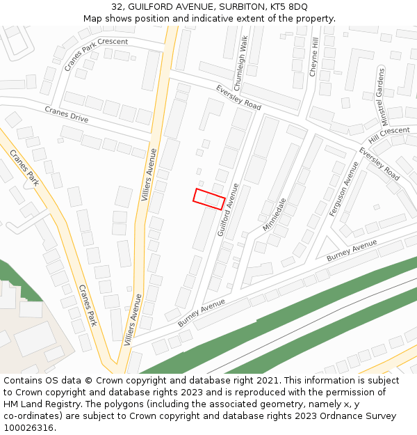 32, GUILFORD AVENUE, SURBITON, KT5 8DQ: Location map and indicative extent of plot