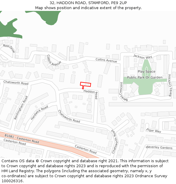 32, HADDON ROAD, STAMFORD, PE9 2UP: Location map and indicative extent of plot