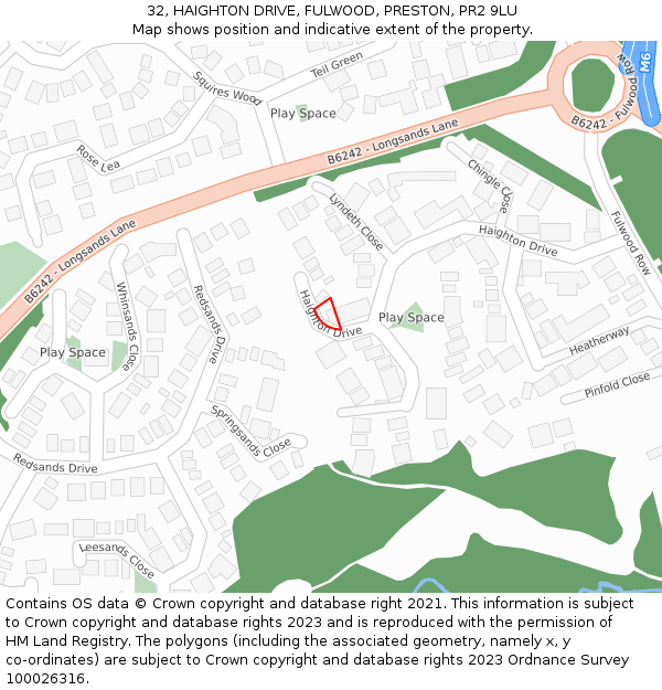 32, HAIGHTON DRIVE, FULWOOD, PRESTON, PR2 9LU: Location map and indicative extent of plot