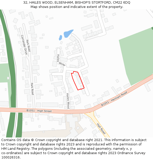 32, HAILES WOOD, ELSENHAM, BISHOP'S STORTFORD, CM22 6DQ: Location map and indicative extent of plot