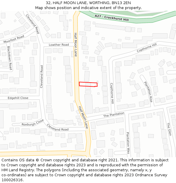 32, HALF MOON LANE, WORTHING, BN13 2EN: Location map and indicative extent of plot