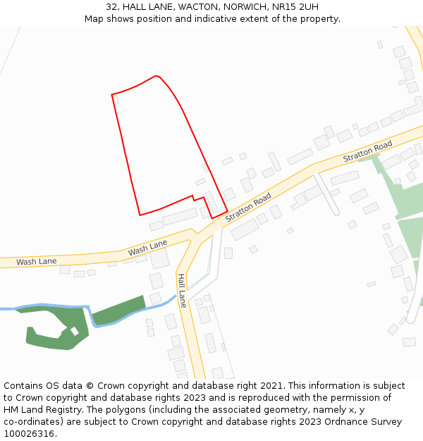 32, HALL LANE, WACTON, NORWICH, NR15 2UH: Location map and indicative extent of plot