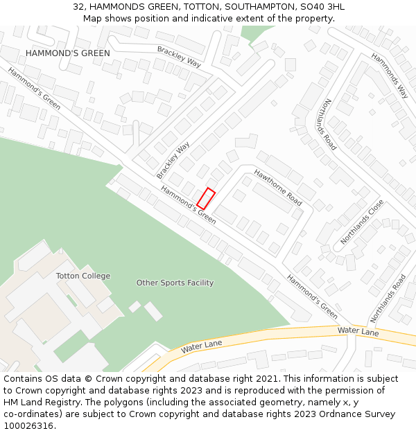 32, HAMMONDS GREEN, TOTTON, SOUTHAMPTON, SO40 3HL: Location map and indicative extent of plot