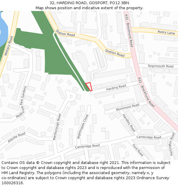 32, HARDING ROAD, GOSPORT, PO12 3BN: Location map and indicative extent of plot