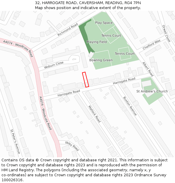 32, HARROGATE ROAD, CAVERSHAM, READING, RG4 7PN: Location map and indicative extent of plot