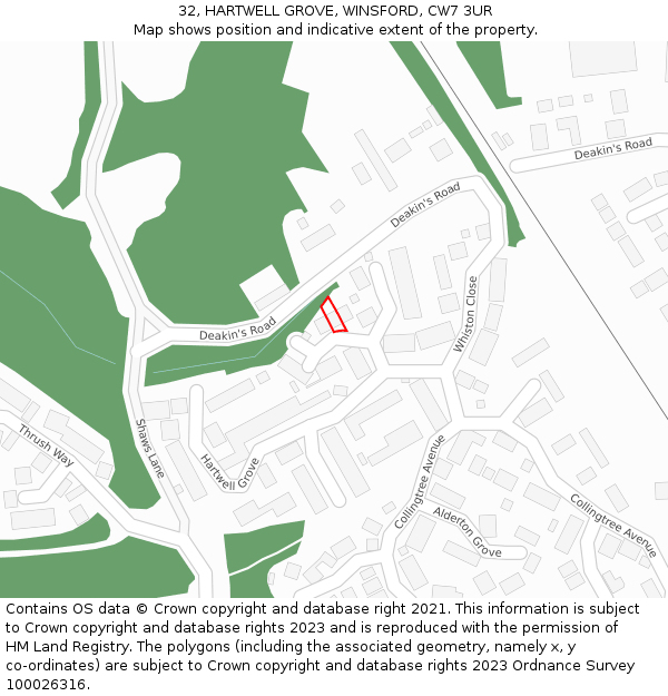 32, HARTWELL GROVE, WINSFORD, CW7 3UR: Location map and indicative extent of plot