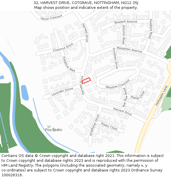 32, HARVEST DRIVE, COTGRAVE, NOTTINGHAM, NG12 3SJ: Location map and indicative extent of plot