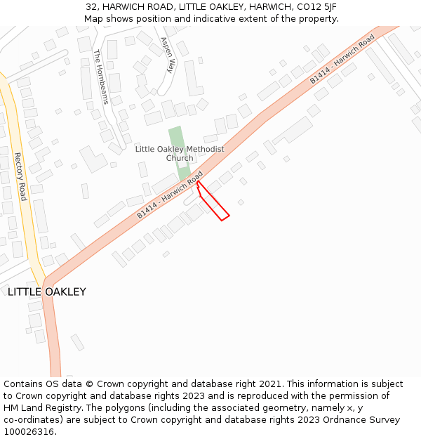 32, HARWICH ROAD, LITTLE OAKLEY, HARWICH, CO12 5JF: Location map and indicative extent of plot