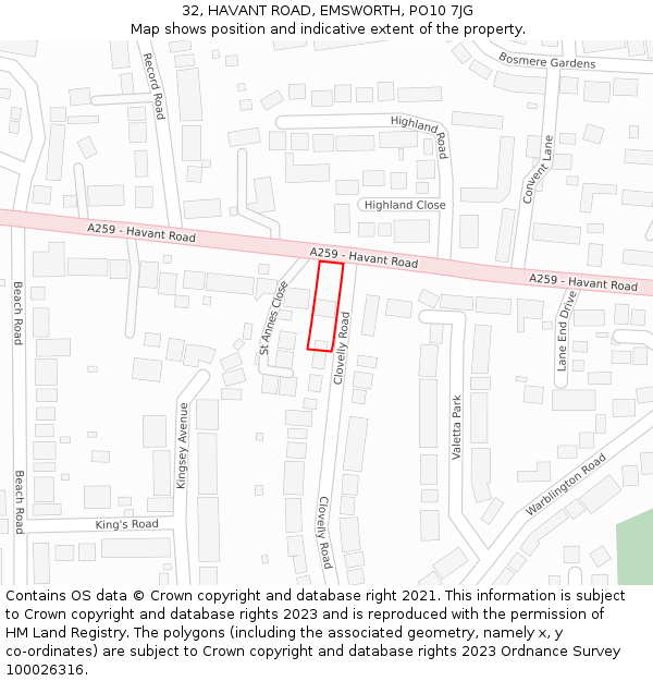 32, HAVANT ROAD, EMSWORTH, PO10 7JG: Location map and indicative extent of plot