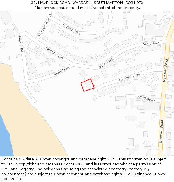 32, HAVELOCK ROAD, WARSASH, SOUTHAMPTON, SO31 9FX: Location map and indicative extent of plot