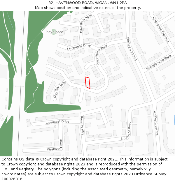 32, HAVENWOOD ROAD, WIGAN, WN1 2PA: Location map and indicative extent of plot