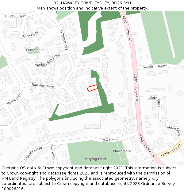 32, HAWKLEY DRIVE, TADLEY, RG26 3YH: Location map and indicative extent of plot