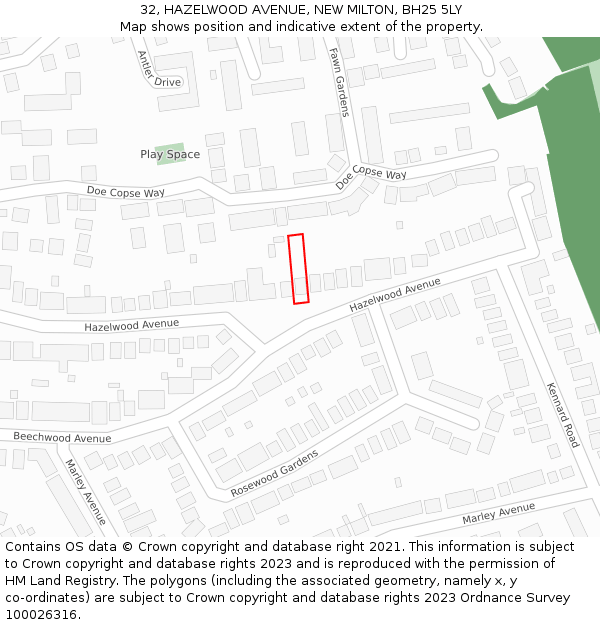 32, HAZELWOOD AVENUE, NEW MILTON, BH25 5LY: Location map and indicative extent of plot