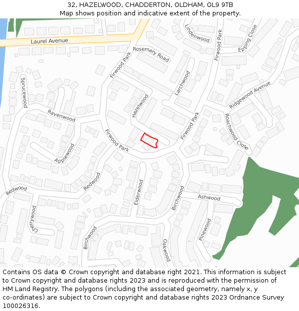 32, HAZELWOOD, CHADDERTON, OLDHAM, OL9 9TB: Location map and indicative extent of plot