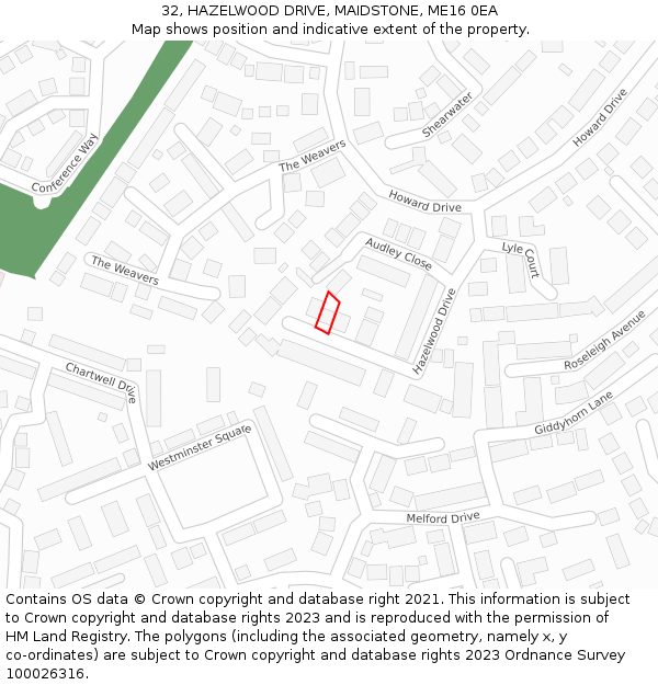 32, HAZELWOOD DRIVE, MAIDSTONE, ME16 0EA: Location map and indicative extent of plot