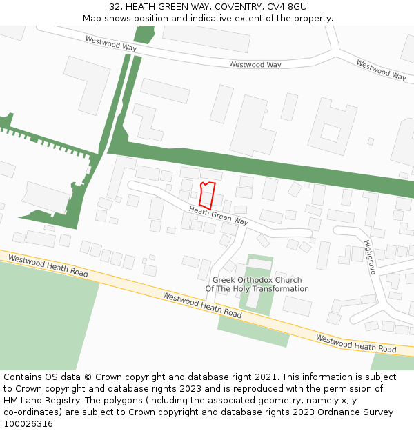32, HEATH GREEN WAY, COVENTRY, CV4 8GU: Location map and indicative extent of plot