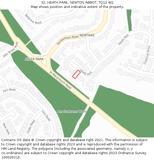 32, HEATH PARK, NEWTON ABBOT, TQ12 4JQ: Location map and indicative extent of plot
