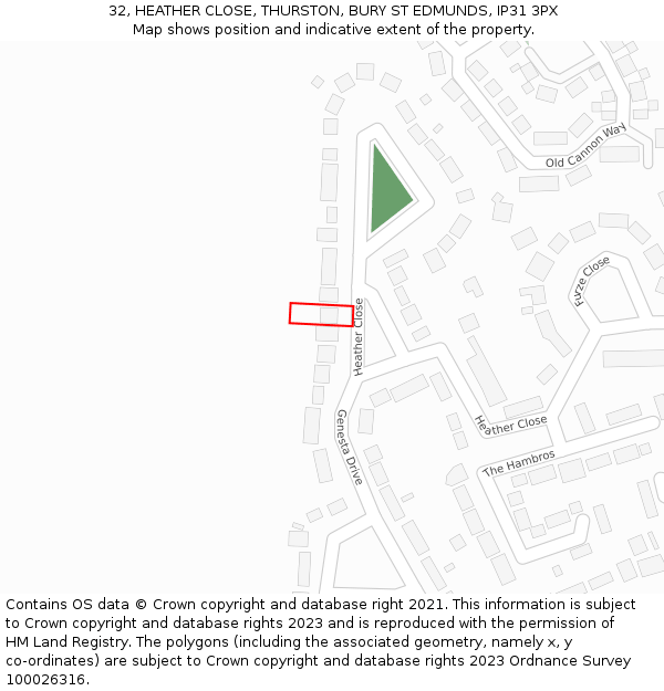 32, HEATHER CLOSE, THURSTON, BURY ST EDMUNDS, IP31 3PX: Location map and indicative extent of plot