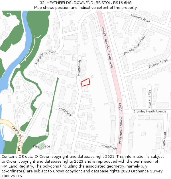32, HEATHFIELDS, DOWNEND, BRISTOL, BS16 6HS: Location map and indicative extent of plot