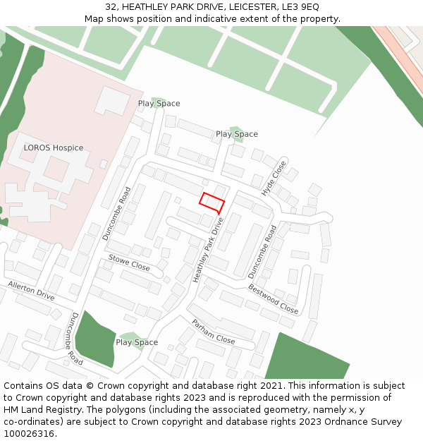 32, HEATHLEY PARK DRIVE, LEICESTER, LE3 9EQ: Location map and indicative extent of plot