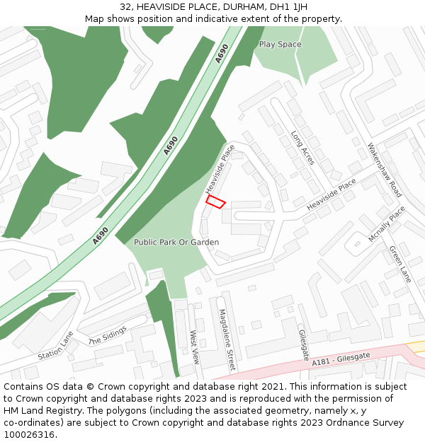 32, HEAVISIDE PLACE, DURHAM, DH1 1JH: Location map and indicative extent of plot