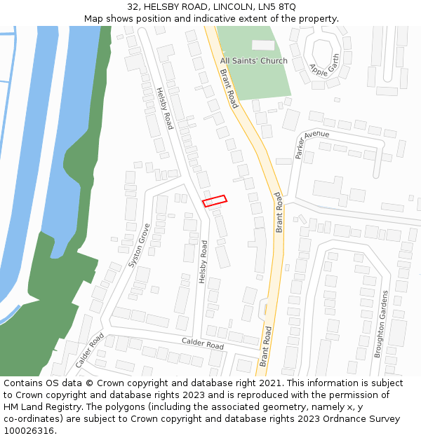 32, HELSBY ROAD, LINCOLN, LN5 8TQ: Location map and indicative extent of plot