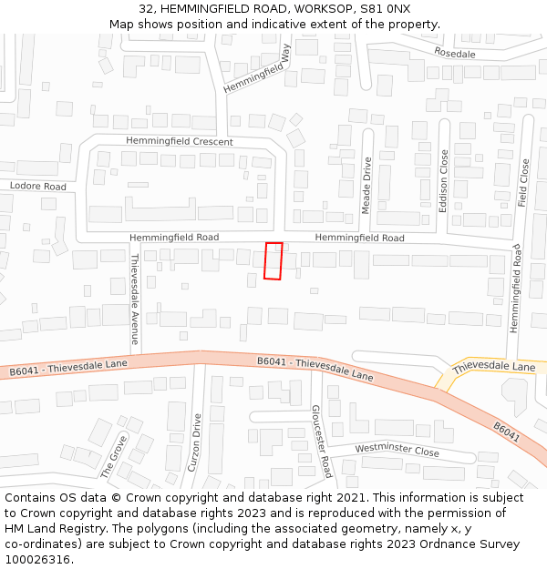 32, HEMMINGFIELD ROAD, WORKSOP, S81 0NX: Location map and indicative extent of plot