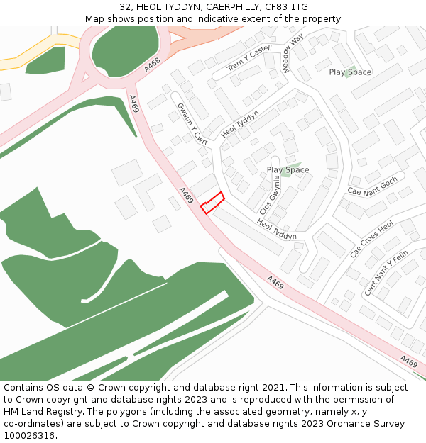 32, HEOL TYDDYN, CAERPHILLY, CF83 1TG: Location map and indicative extent of plot