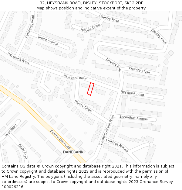 32, HEYSBANK ROAD, DISLEY, STOCKPORT, SK12 2DF: Location map and indicative extent of plot