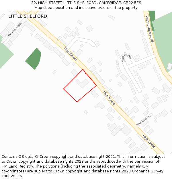 32, HIGH STREET, LITTLE SHELFORD, CAMBRIDGE, CB22 5ES: Location map and indicative extent of plot
