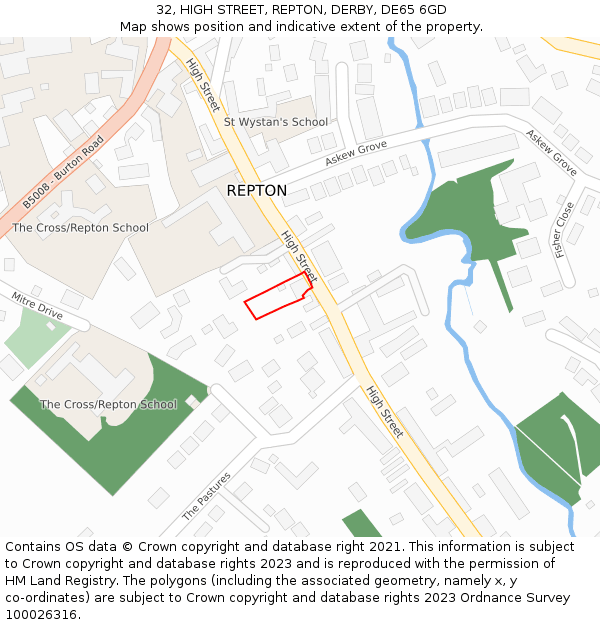 32, HIGH STREET, REPTON, DERBY, DE65 6GD: Location map and indicative extent of plot