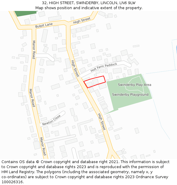 32, HIGH STREET, SWINDERBY, LINCOLN, LN6 9LW: Location map and indicative extent of plot