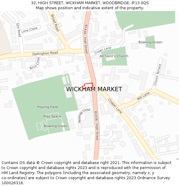 32, HIGH STREET, WICKHAM MARKET, WOODBRIDGE, IP13 0QS: Location map and indicative extent of plot