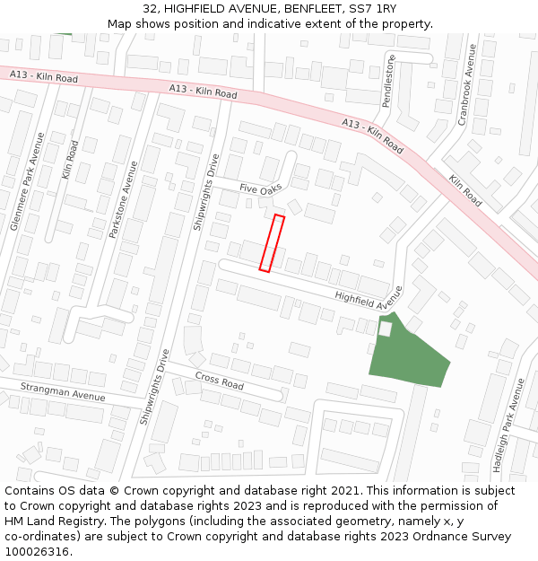 32, HIGHFIELD AVENUE, BENFLEET, SS7 1RY: Location map and indicative extent of plot