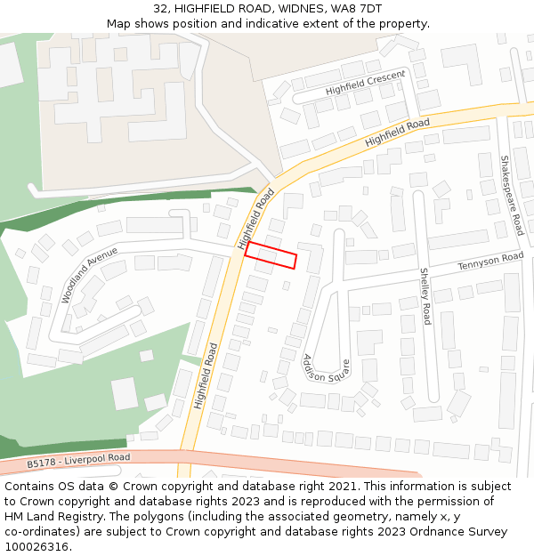 32, HIGHFIELD ROAD, WIDNES, WA8 7DT: Location map and indicative extent of plot