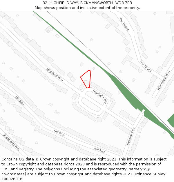 32, HIGHFIELD WAY, RICKMANSWORTH, WD3 7PR: Location map and indicative extent of plot