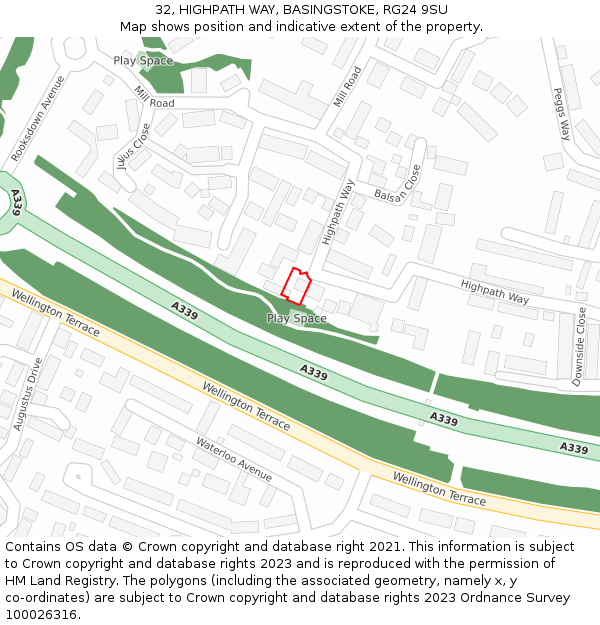 32, HIGHPATH WAY, BASINGSTOKE, RG24 9SU: Location map and indicative extent of plot