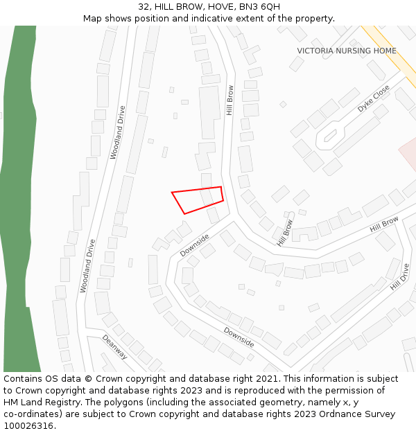 32, HILL BROW, HOVE, BN3 6QH: Location map and indicative extent of plot