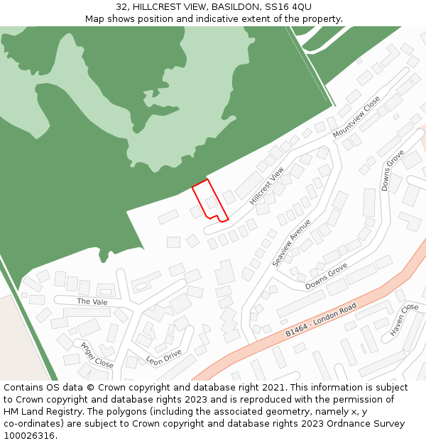 32, HILLCREST VIEW, BASILDON, SS16 4QU: Location map and indicative extent of plot