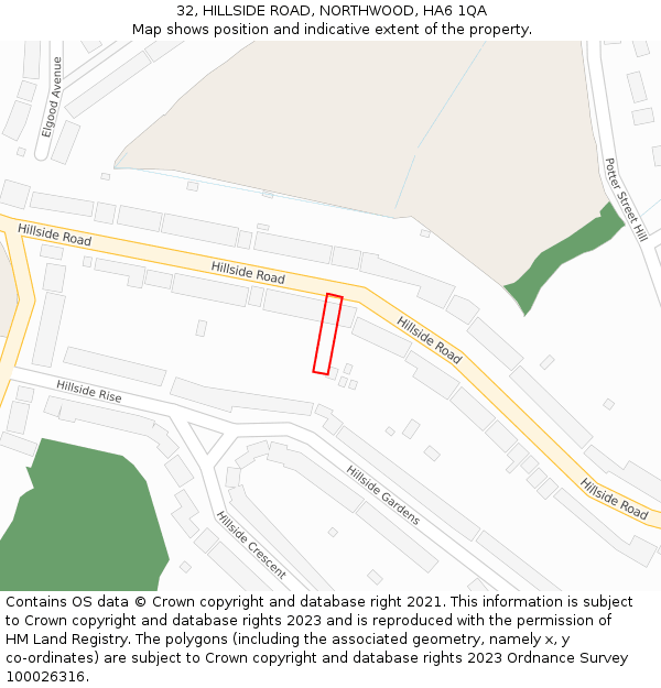 32, HILLSIDE ROAD, NORTHWOOD, HA6 1QA: Location map and indicative extent of plot