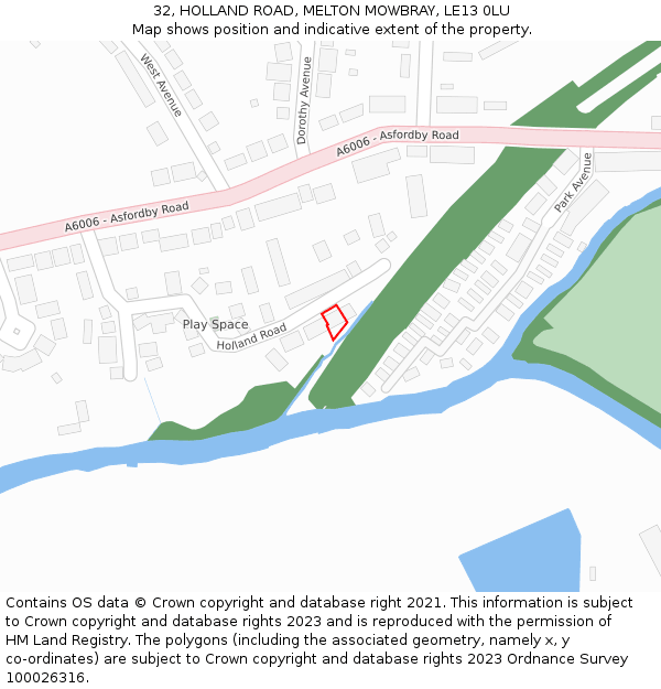 32, HOLLAND ROAD, MELTON MOWBRAY, LE13 0LU: Location map and indicative extent of plot