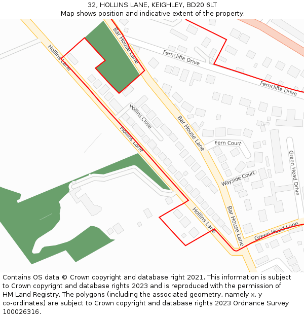 32, HOLLINS LANE, KEIGHLEY, BD20 6LT: Location map and indicative extent of plot